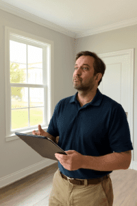 Certified inspector reviewing framing during a new construction inspection in Fayetteville, AR.
